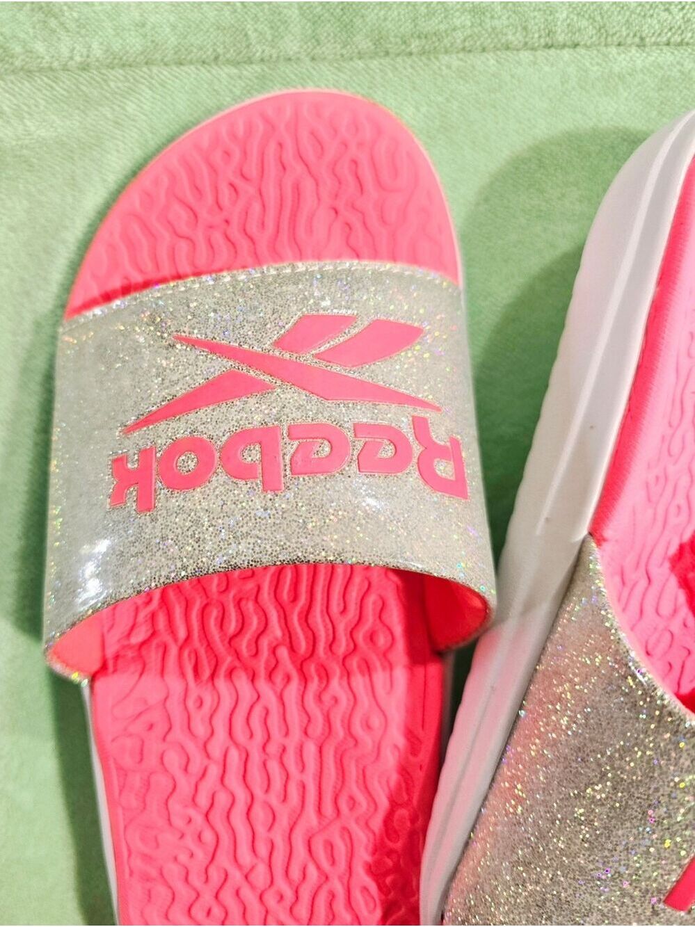 NEW! Reebok Girls Glitter Slide Sandals - Hot Pink and Silver Size 2